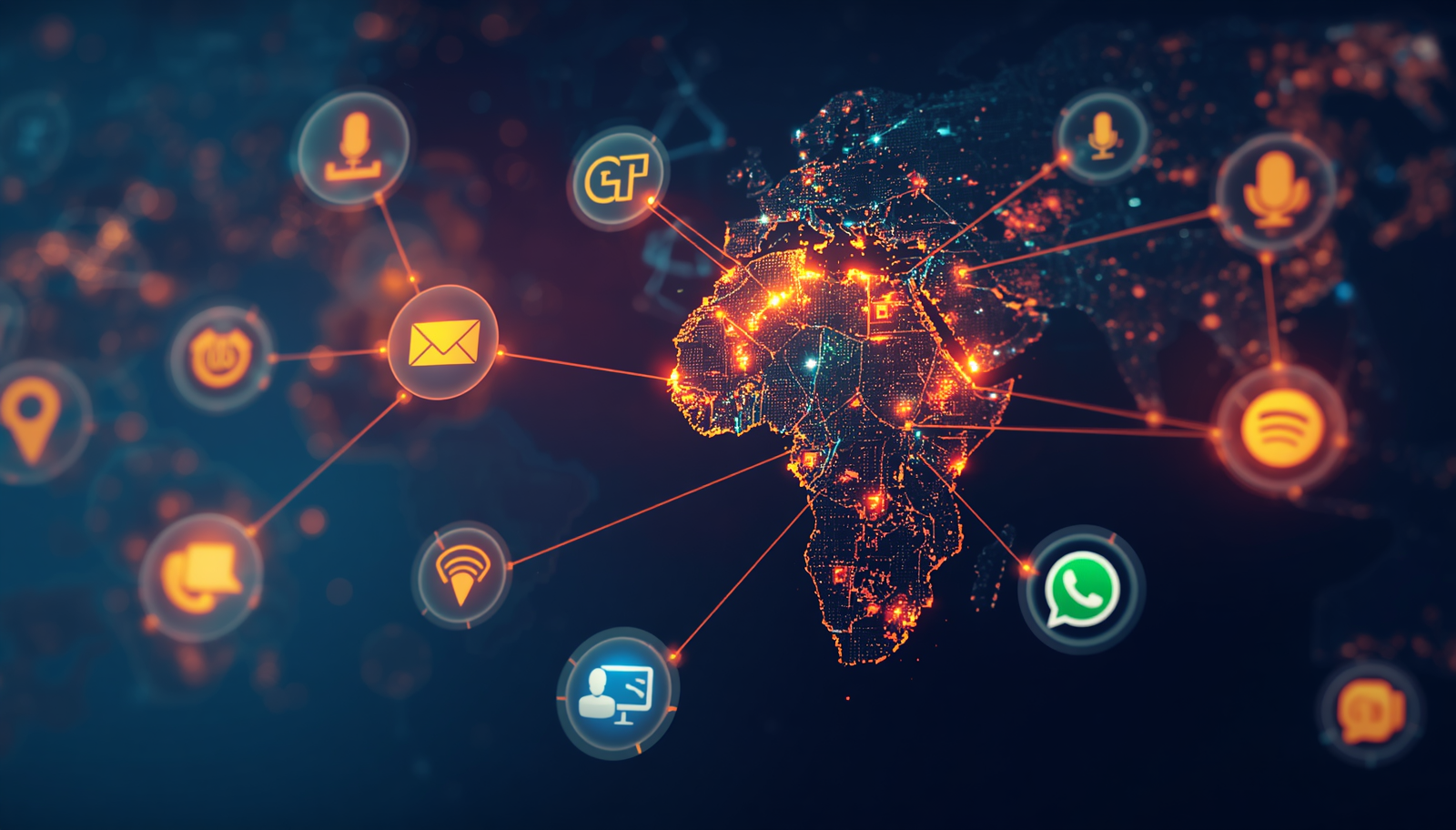 Africa communications network with messaging, WhatsApp, voice, and notification channels